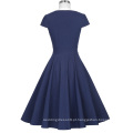 Belle Poque Retro Vintage 1950&#39;s Cap Sleeve Navy V-Neck Swing Party Dress BP000372-2